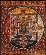 Мандала Калачакры нарисованная на куске ткани мандала из цветного песка - фото 2