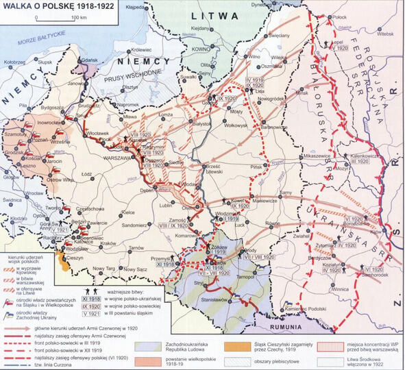 Польская карта боевых действий в 19181922 гг Пояснение к карте Чёрными - фото 1