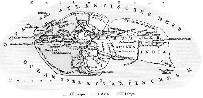 На карте мира Страбона воссозданной в XIX веке в Германии вся суша разделена - фото 30