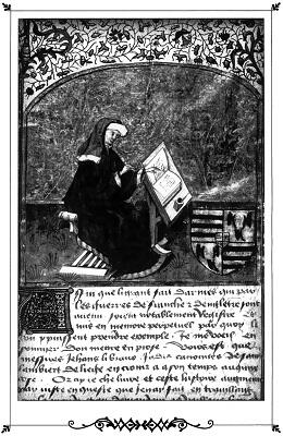 Миниатюра с титульного листа Амьенского манускрипта Жан Фруассар за работой - фото 1