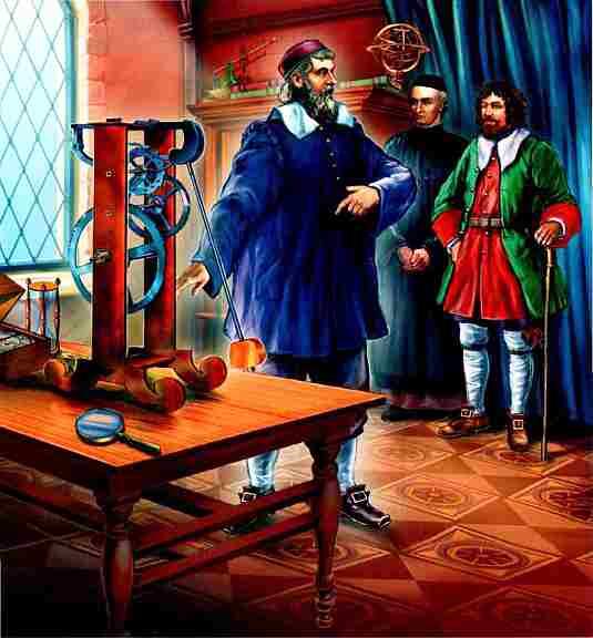 Сын ученого Винченцо Галилей показывает модель маятниковых часов своего отца - фото 49