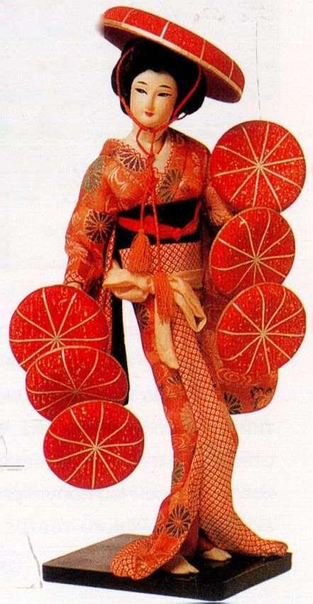 Девушка со шляпами 1950е Кукла изображает персонаж театра кабуки исполняющий - фото 23