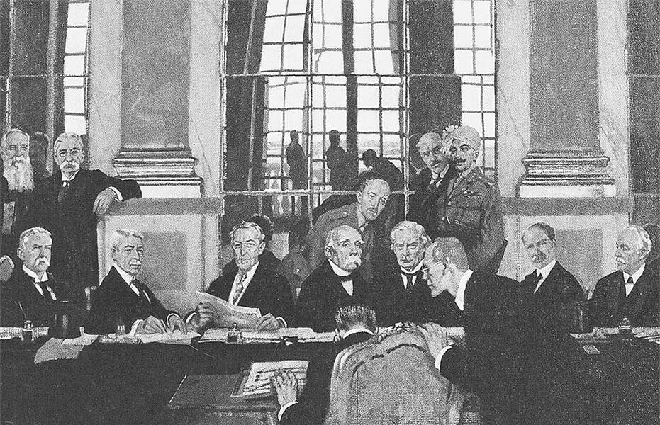 Подписание мира в Зеркальном зале Версальского дворца 28 июня 1919 г С картины - фото 38