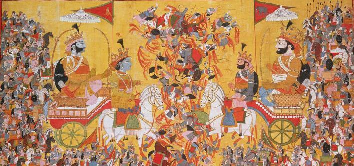 Махабхарата Арджуна сражается с Карной Древнеиндийская миниатюра Различия в - фото 1