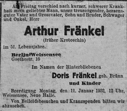 Объявление о смерти Артура Френкля Фамильный склеп семьи Френкель Глава - фото 27