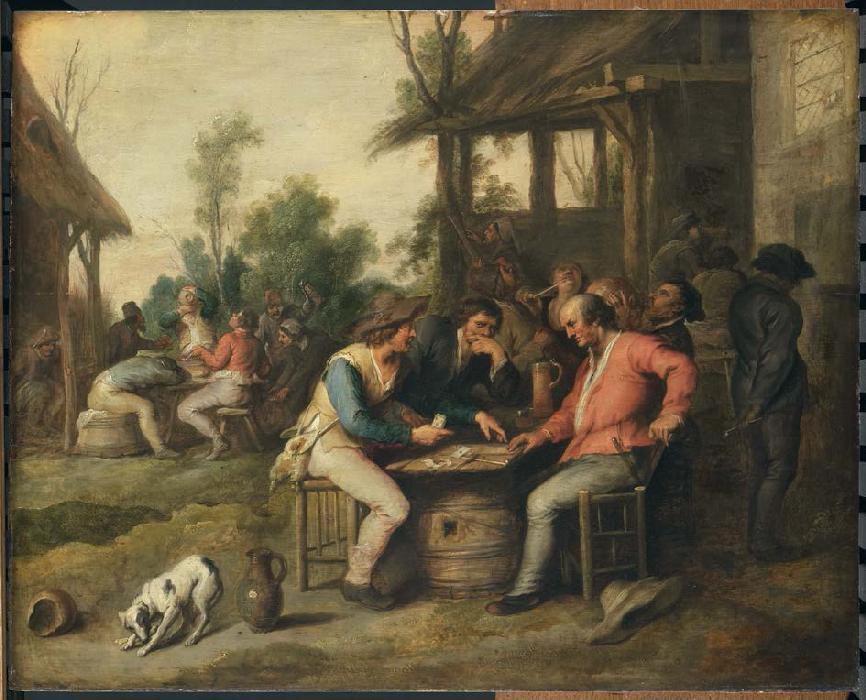 Крестьяне играют в карты в таверне 1650 Adriaenssen Vincent Как гласят - фото 1