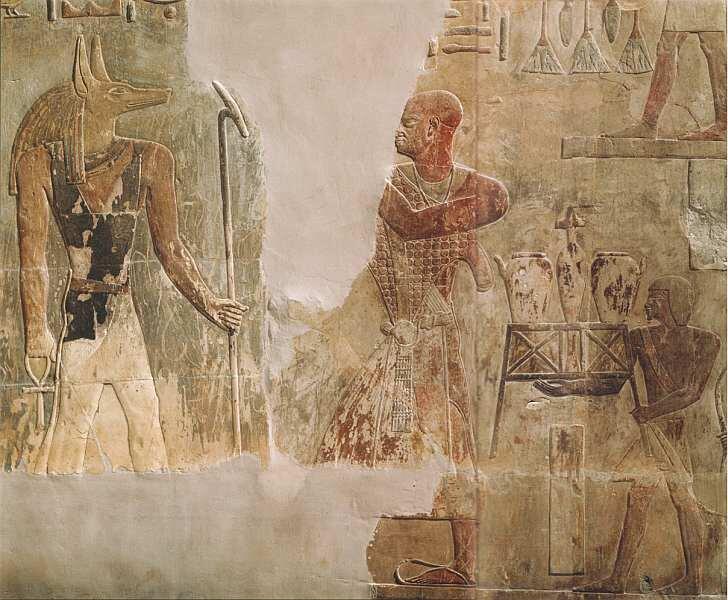 Рельеф с изображением Монтуэмхета и Анубиса 665650 до н э Известняк краска - фото 11