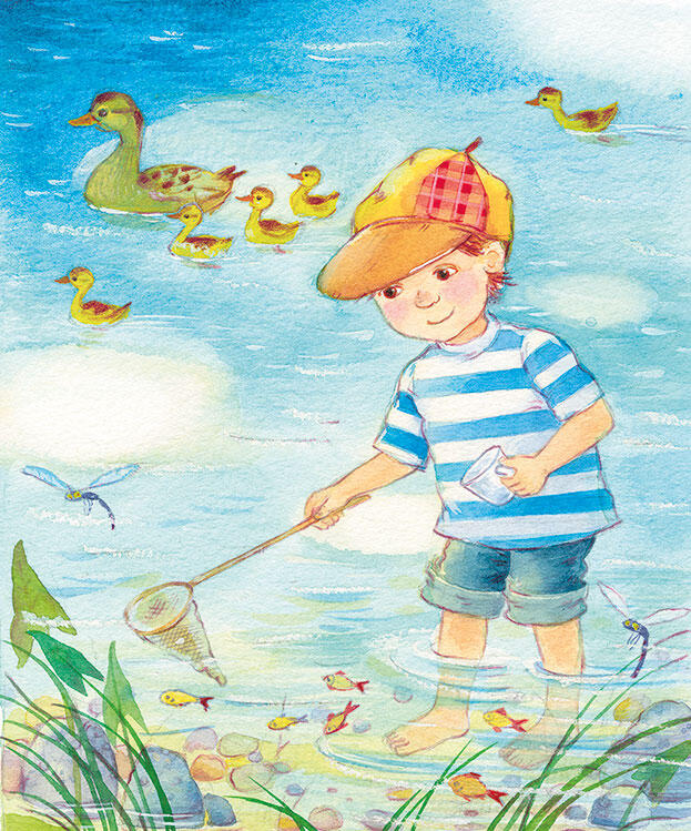 Мальчик взял сеточку плетёный сачок и пошёл на озеро рыбу ловить Первой - фото 4