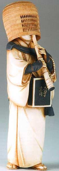 Окимоно Бундо Странствующий монах с флейтой Конец XIX века Будда Амида - фото 29