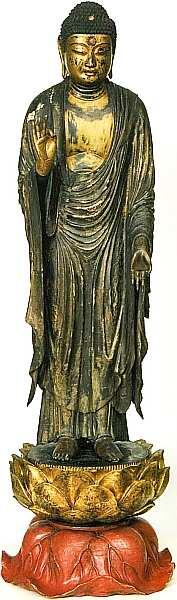 Будда Амида XIII век Дерево резьба лак позолота Высота 1 05 В VI веке - фото 30