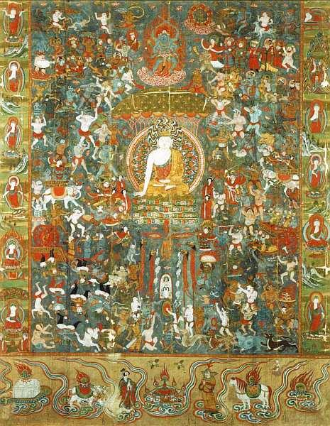 Тханка Победа над Марой X век Шелк темпера 1444x113 Китай Могао - фото 37