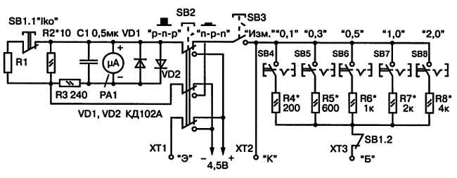 Рис 13 Принципиальная схема испытателя мощных транзисторов Выводы - фото 13