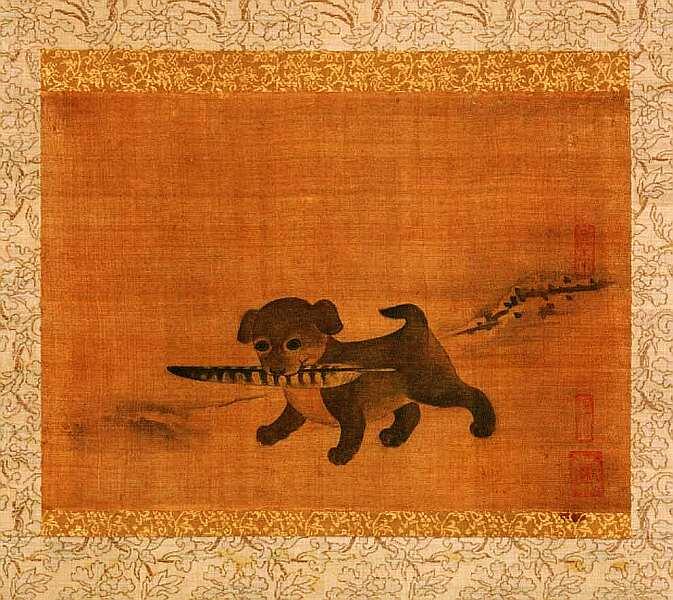 Неизвестный автор Щенок играющий с пером фазана Корея Династия Чосон - фото 12