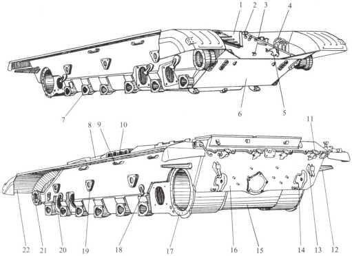 Корпус танка 1 верхний лобовой лист 23 скобы 4 кронштейн ограждения - фото 28