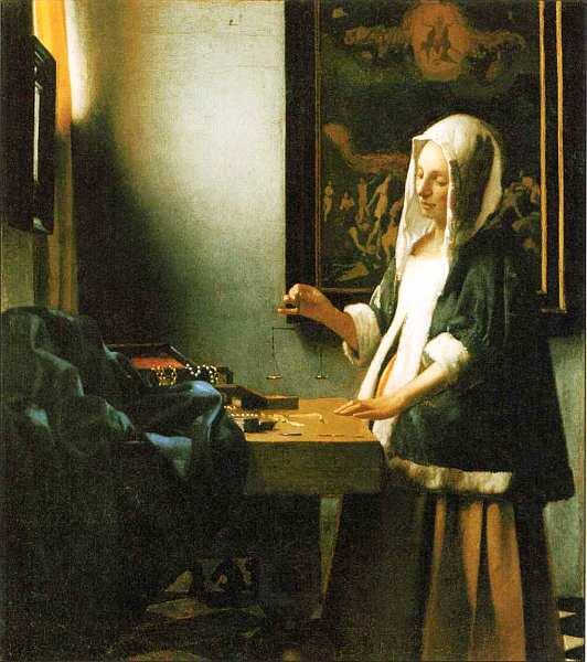 Ян Вермер Делфтский 16321675 Женщина взвешивающая жемчуг Около 1664 - фото 23