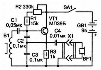 Рис 12 Принципиальная схема игрушечного миноискат еля На транзисторе VT1 - фото 10
