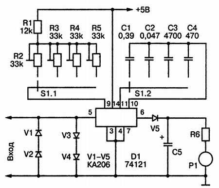 Рис 31 Принципиальная схема частотомера с одновибратором Напряжение - фото 30