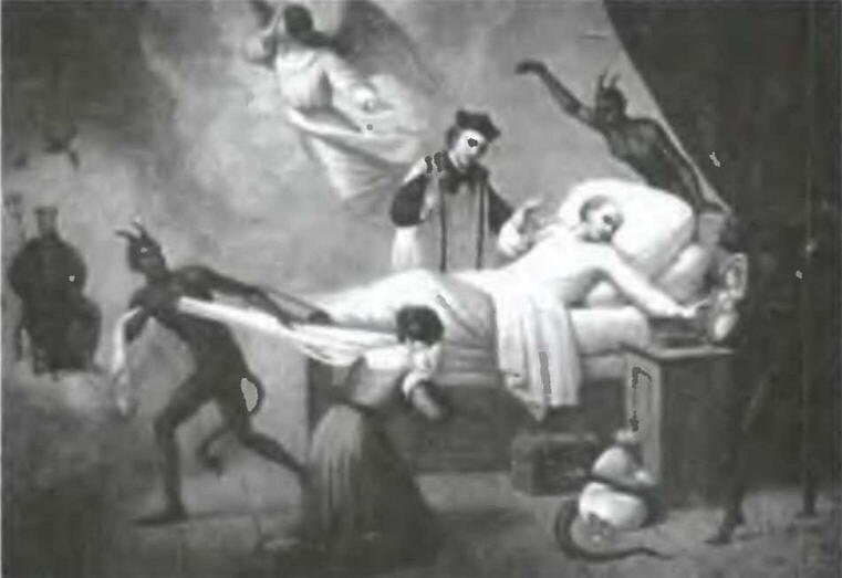 Бесы увлекающие душу грешника в преисподнюю католическая листовка XIX века - фото 10