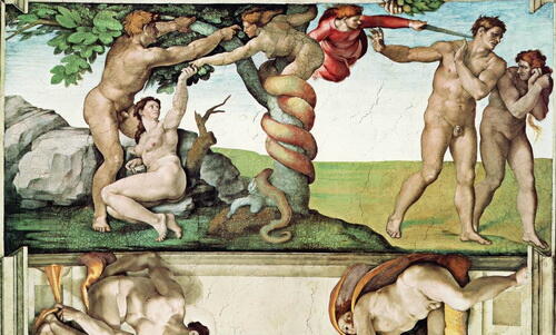 Грехопадение и изгнание из Рая Фреска свода Сикстинской капеллы Микеланджело - фото 16