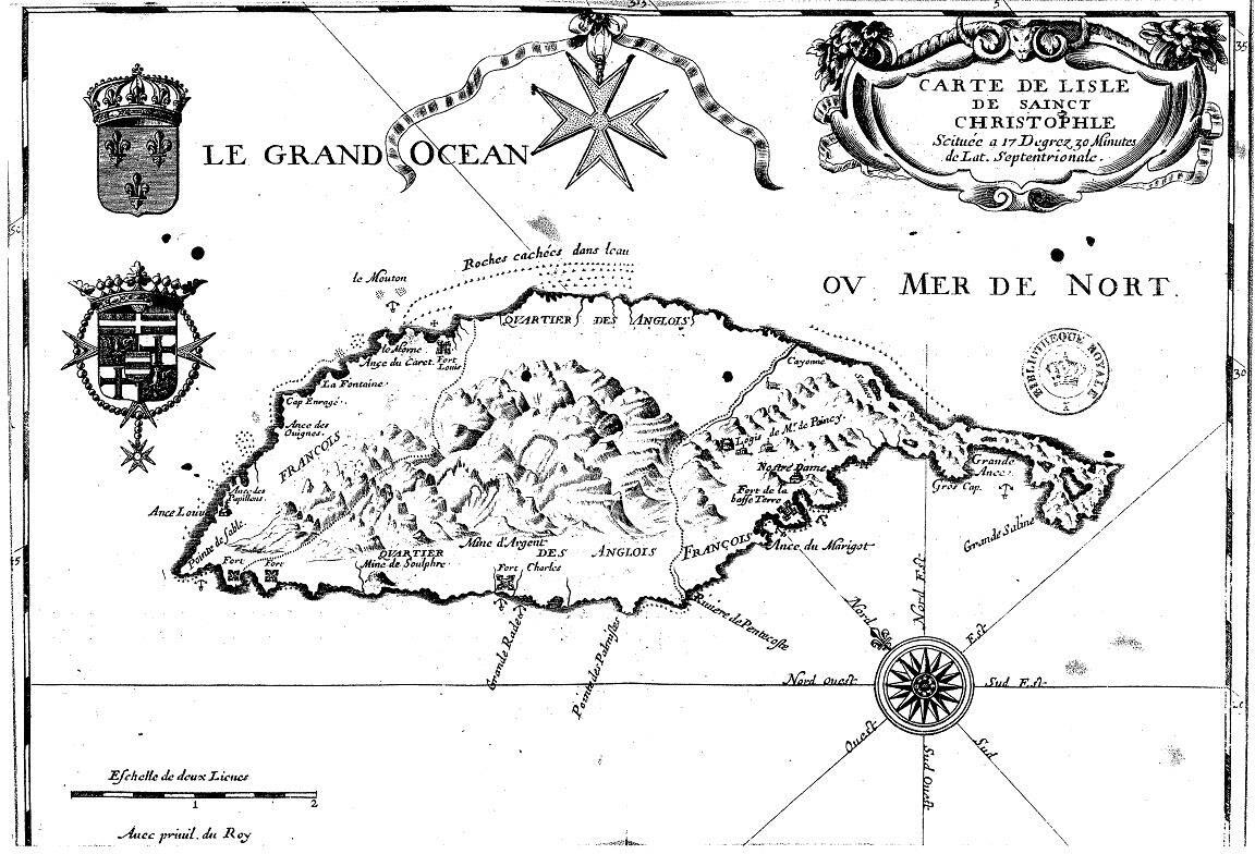 Карта острова СентКристофер из книги миссионера ЖБ дю Тертра XVII век По - фото 5