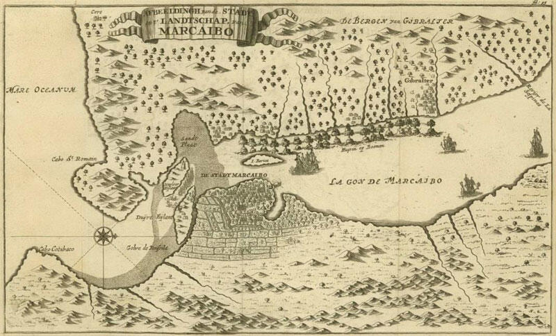 Карта Венесуэльского залива и озера Маракайбо XVII век 10 июня в четыре - фото 7