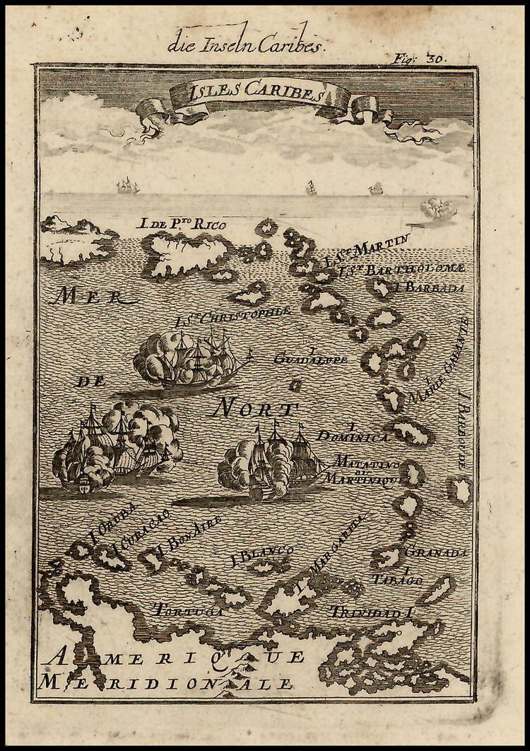 Старинная карта Малых Антильских островов и побережья Венесуэлы 14 мая 1680 - фото 13