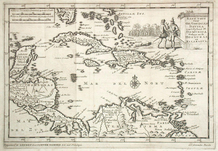 Голландская карта Карибского моря XVII век Картограф Питер ван дер Аа - фото 3