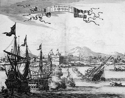Корабли корсаров на рейде Кампече Испанская гравюра XVII века Тем временем - фото 9