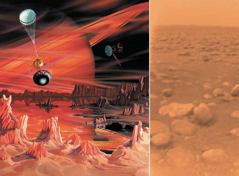 Слева посадка на Титан зонда Гюйгенс по представлению художника Крейга - фото 63